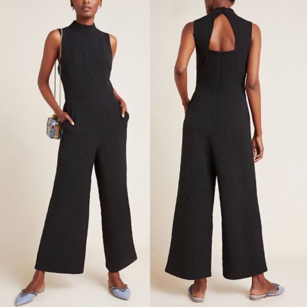 NWT‎ Anthropologie Eva Franco Black Charley Mock Neck Jumpsuit Size M Sleeveless